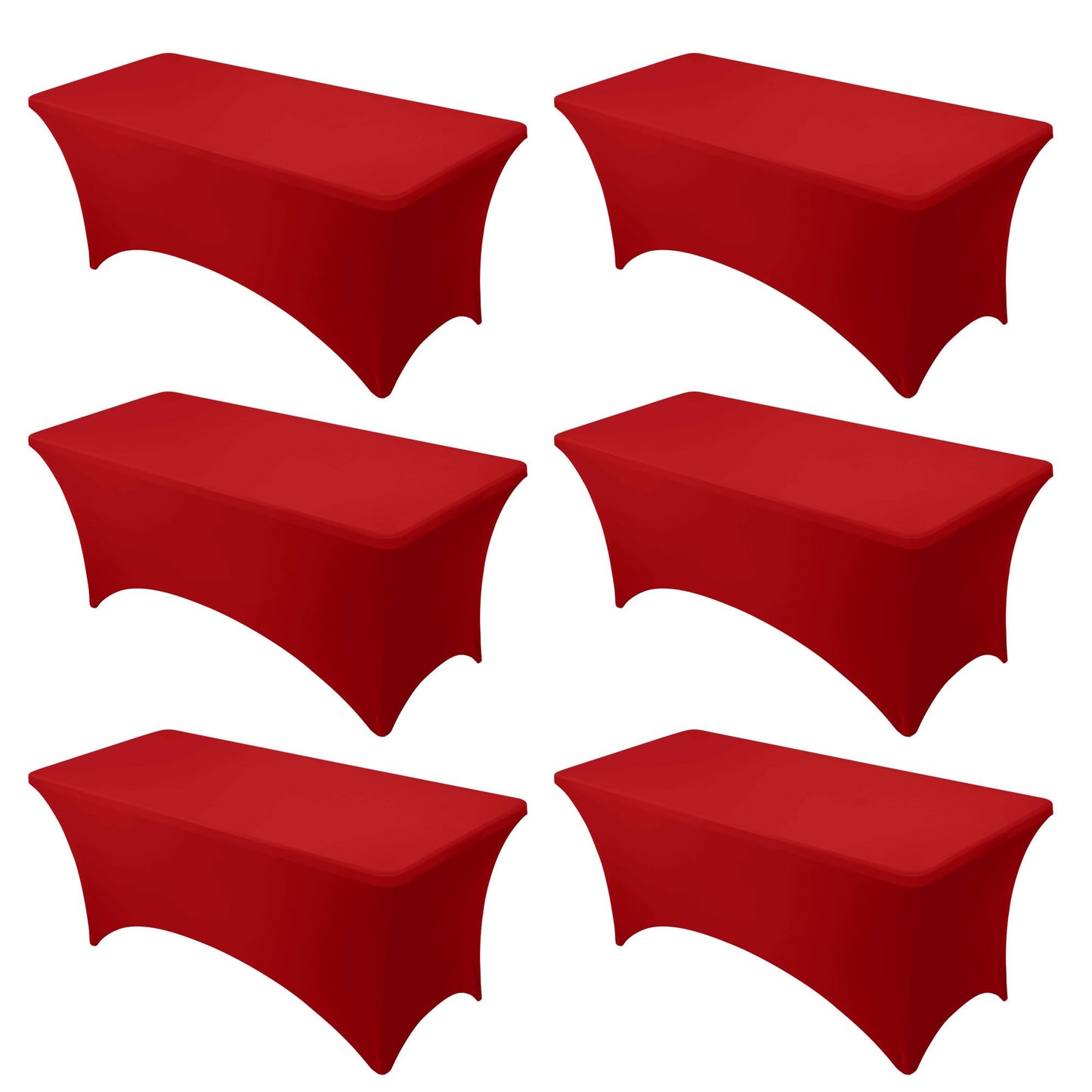 Dailyset 6-Pack Premium Red Spandex Tablecloths for 6ft Rectangle Tables, Stain & Wrinkle-Resistant, Washable Stretch Polyester Fitted Table Cover for Weddings, Banquets, Trade Shows Events