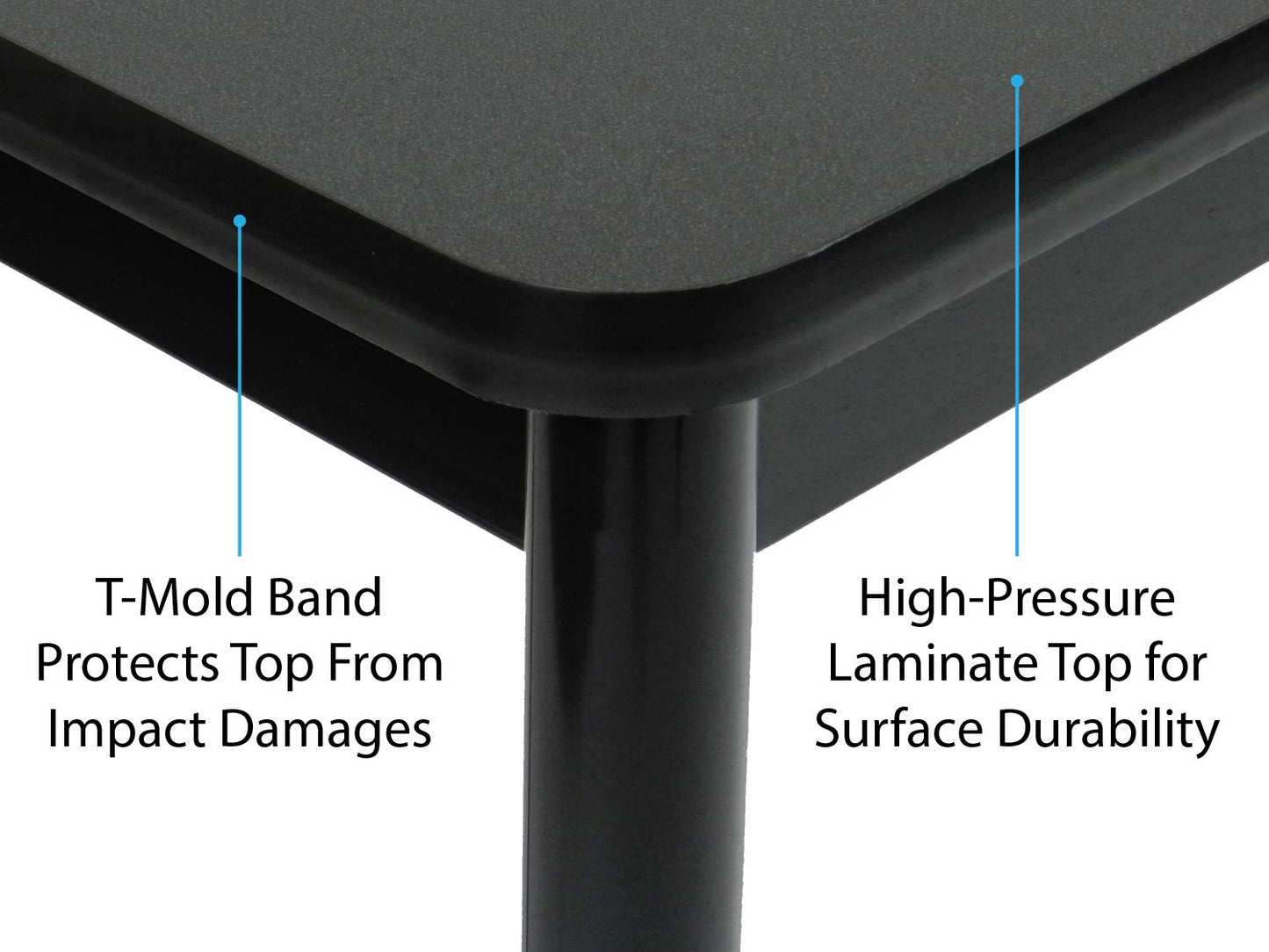 Correll LR3048-07 Office and Library 29" High , 1 1/4" Thick High-Pressure Laminate Top, 2" Round Steel Legs, 30" x 48", Black Granite Top with Black Frame
