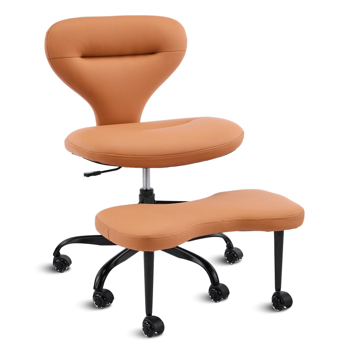 YFO Ergonomic Cross Legged Office Chair and ADHD Meditation Chair with Silent Wheels for Home Office Desk Chair and Yoga, Wider Backrest Support and Storage Pockets Design, PU Leather, Orange