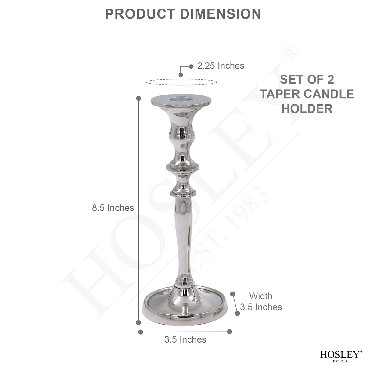 Hosley Set of 2 Silver Finish Taper Candle Holder 8" High. Ideal Gift and Use for Weddings, Party, Spa or Aromatherapy W1