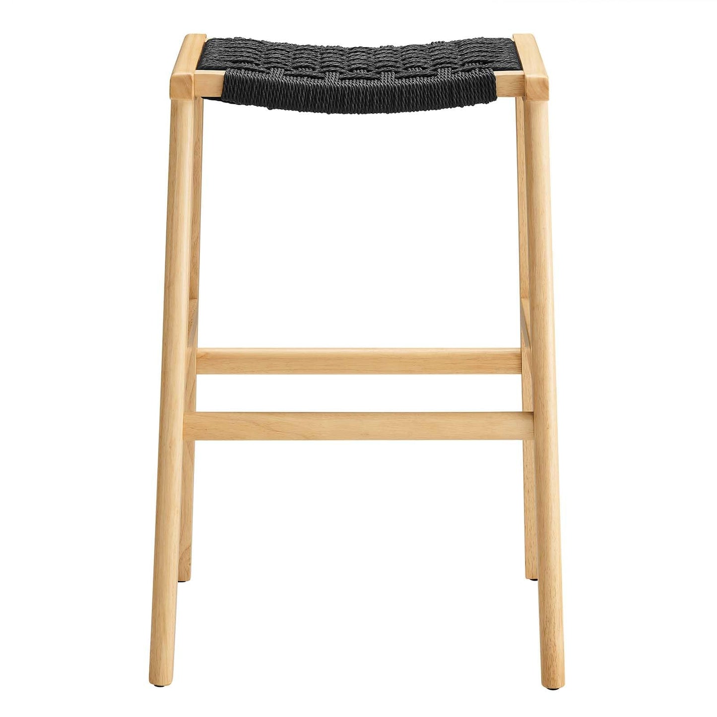 Modway Saoirse Woven Rope Wood Bar Stool - Set of 2 in Natural Black