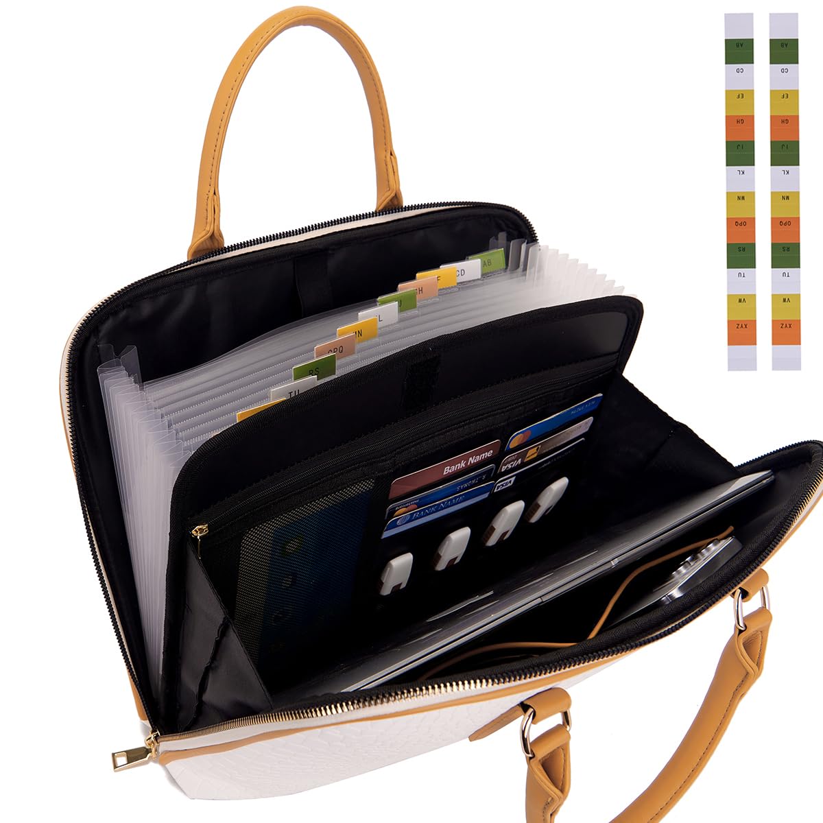 Accordian File Organizer Tote,Folder with Zipper & Labels,12 Pocket Expanding File Folder with Multi-Pockets Paper Folder for Letter A4 Files Business Teacher Office Bag Handbags for Ladies