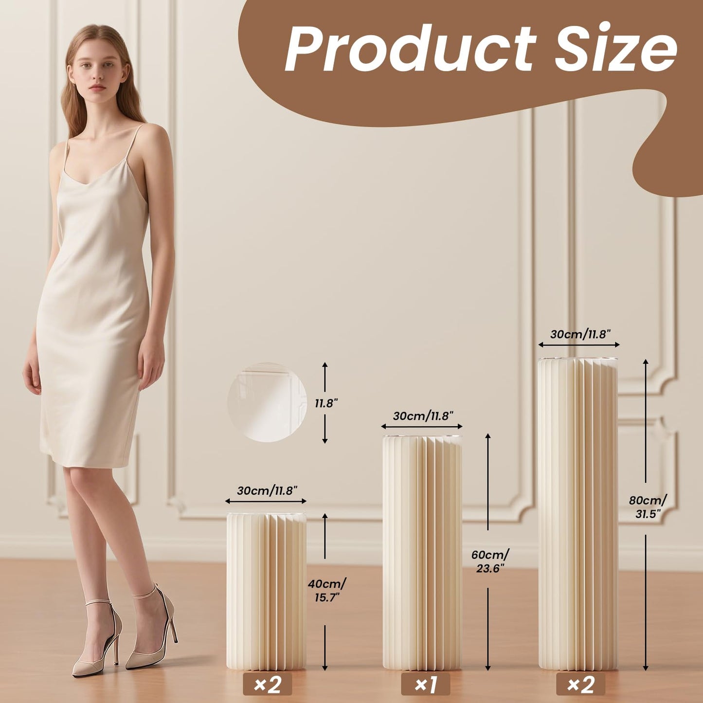 5 Pack Portable White Cylinder Stands for Party, 31.5", 23.6", 15.7" Height Foldable Cardboard Tall Cake Pedestal Stand Flower Floral Pillar Table Stand Event Plinth, cilindros para fiestas redondos blancos for Wedding Parties
