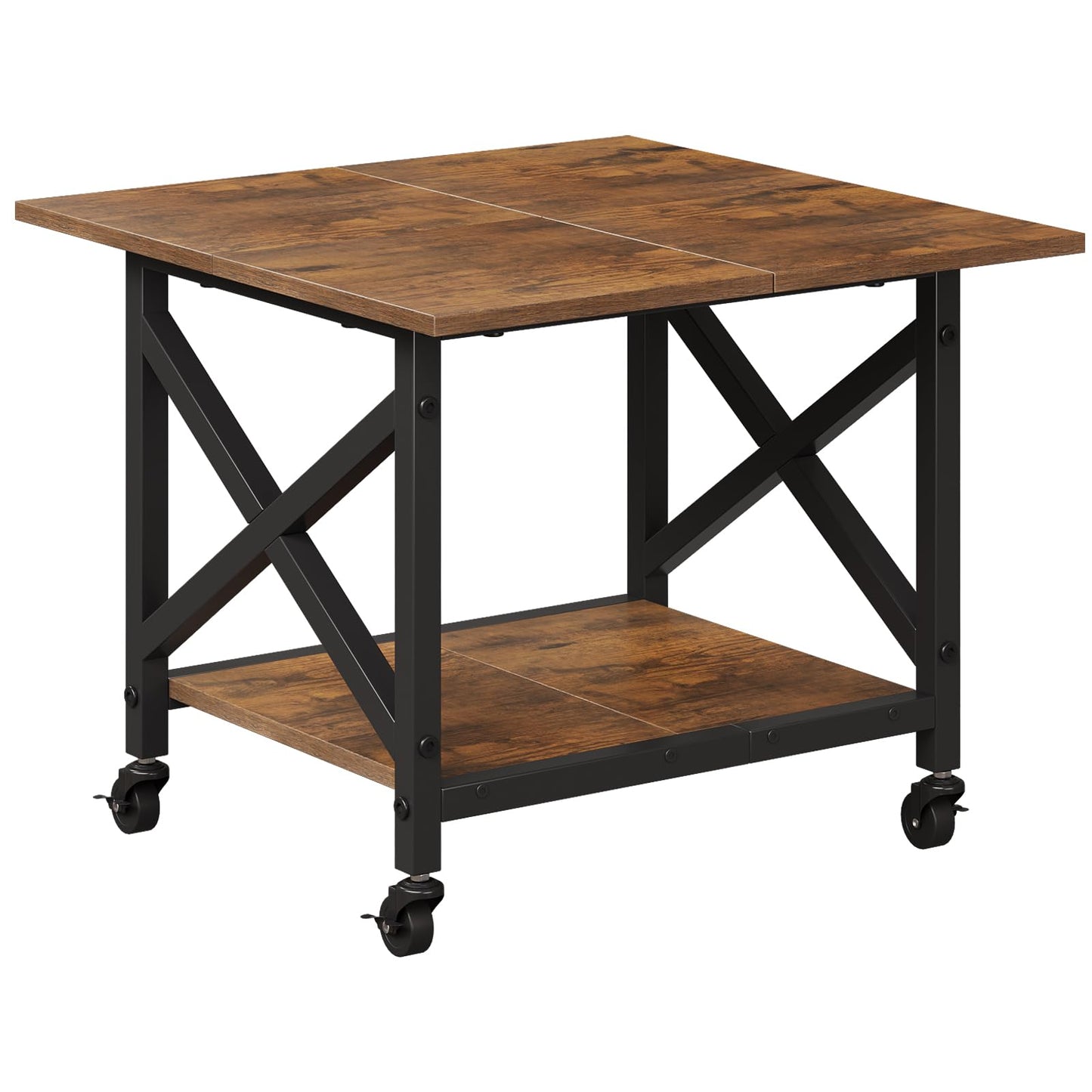VENNQD 2 Tier Printer Stand, 23.6'' x 23.6'' Large Table with Storage Shelf, Rolling Printer Cart with Wheels, Laser Printer Table for Home Office Living Room Scanner Fax Machine, Rustic Brown