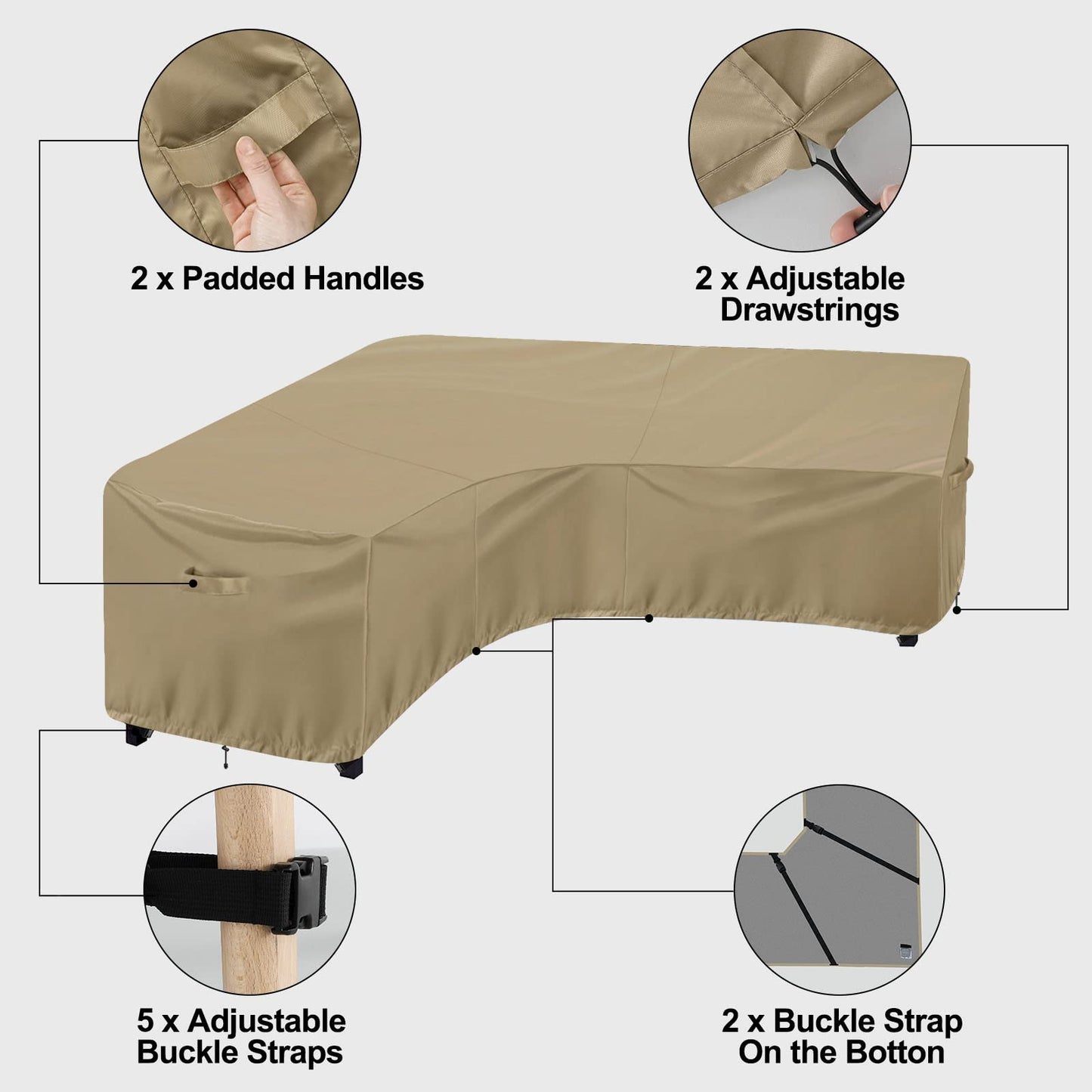 OutdoorLines Waterproof Outdoor Patio Sectional Cover - UV Resistant & Windproof V-Shaped Patio Furniture Covers for Deck, Lawn and Backyard, 420D Heavy Duty Couch Cover 89" L (on Each Side) Camel