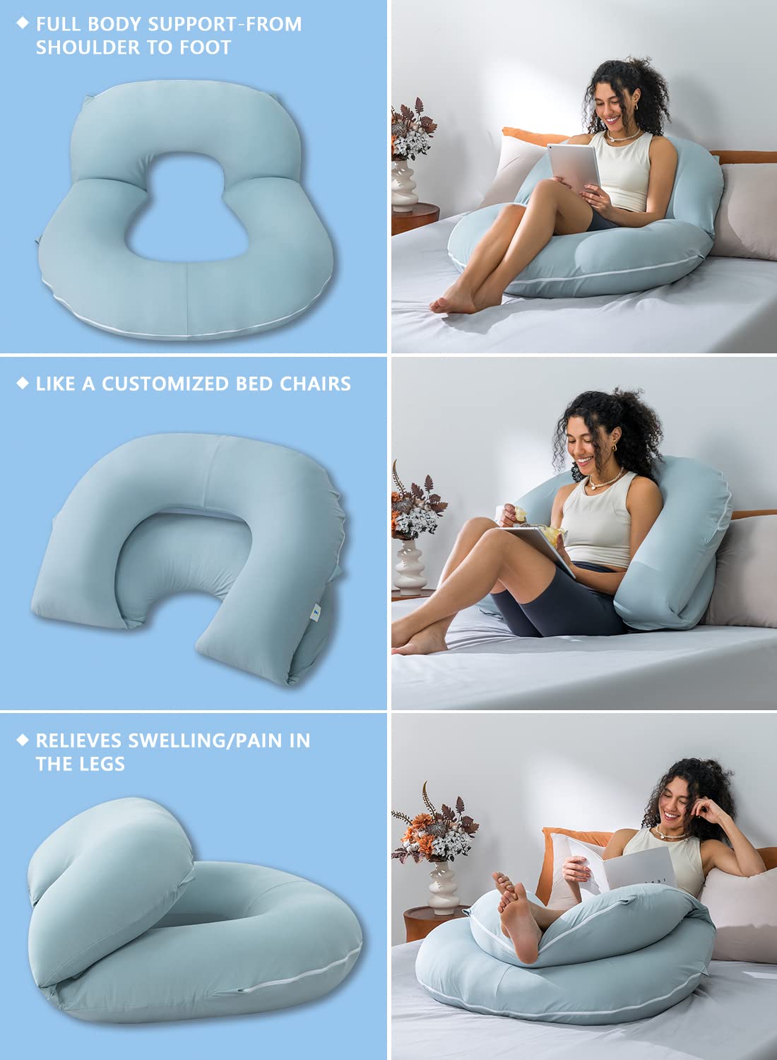 INSEN Reading Pillow, Back Pillow for Sitting in Bed for Reading, Nurse & Relax, Reading Pillow for Adults, Moms & Kids, Sit Up Pillow for Bed, Green