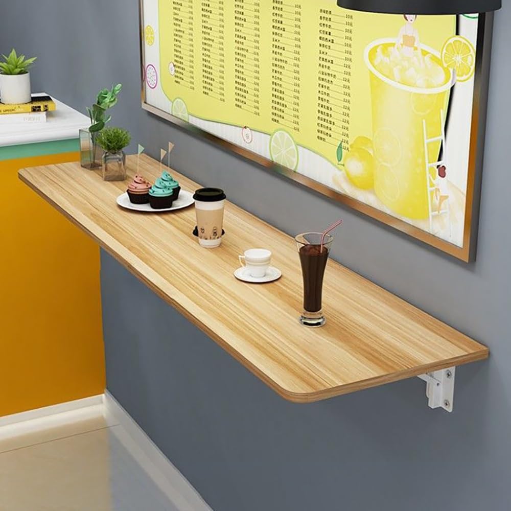 GHHDPXM 32" x 16" Wall Mounted Folding Table - Space-Saving Laundry & Computer Desk with Collapsible Shelf Brackets - Murphy Desk for Small Spaces (Walnut Finish, 70x30cm/28x12in)