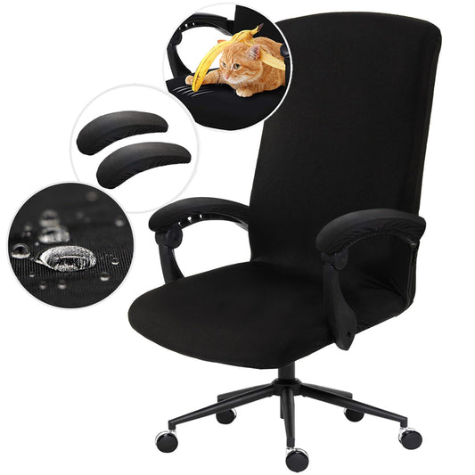 Water Resistant Stretch Computer Office Chair Cover with Armrest Covers Durable Zipper Universal Washable Removable Spandex Rotating Boss Chair Slipcovers Anti-dust Soft Desk Chair Seat Protector