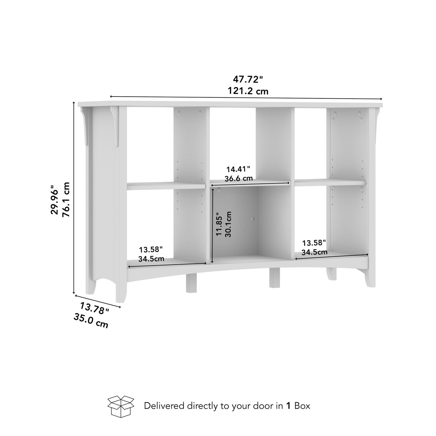 Bush Home Salinas 6 Cube Organizer in Pure White and Shiplap Gray, Office Storage Solution, Home Organizer with Open Shelving, Compact Unit for Books and Supplies