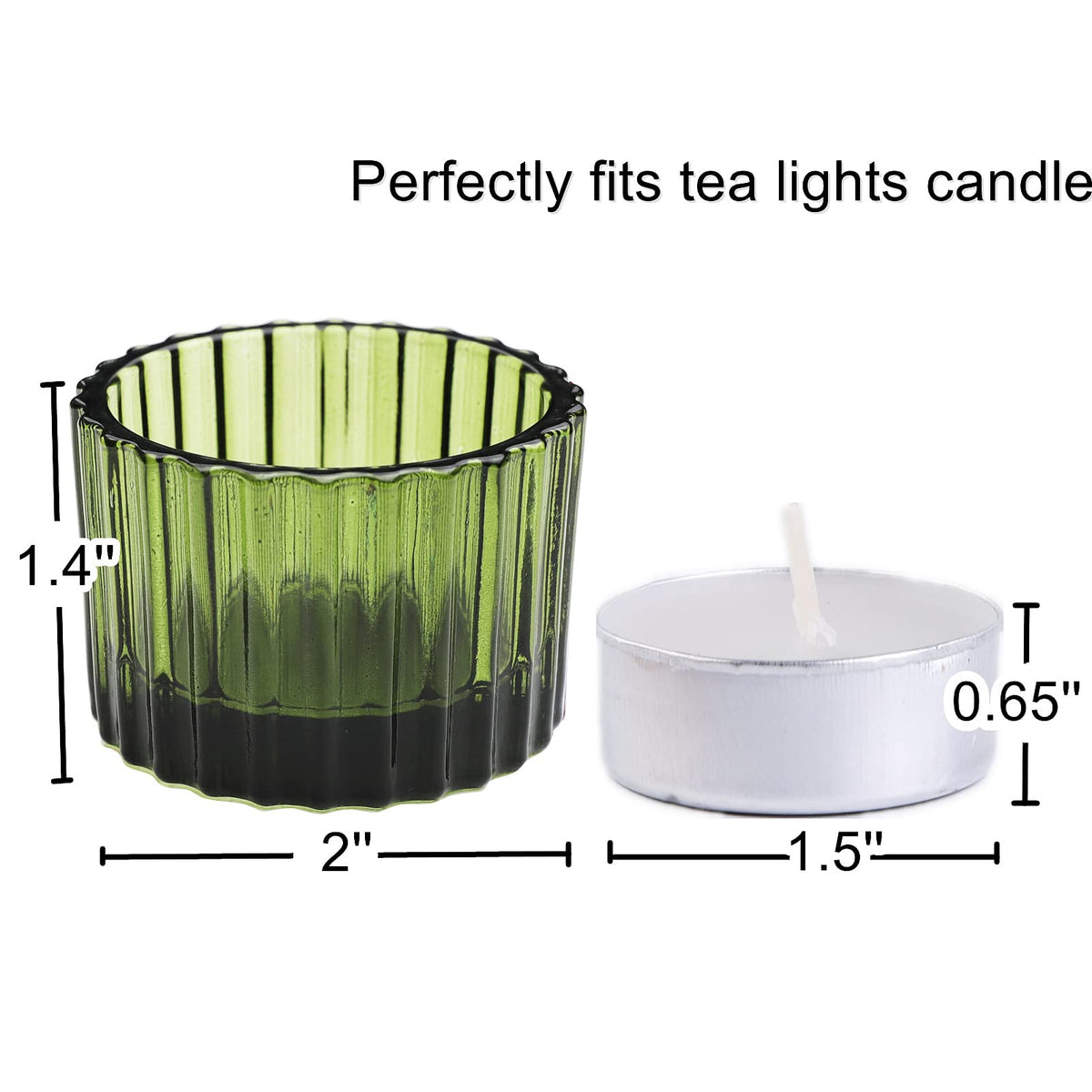 VOHO 24pcs Green Tea Lights Candle Holder for Christmas Decorations, Ribbed Glass Tealight Candle Holder for Wedding, Holiday/Birthday Gifts