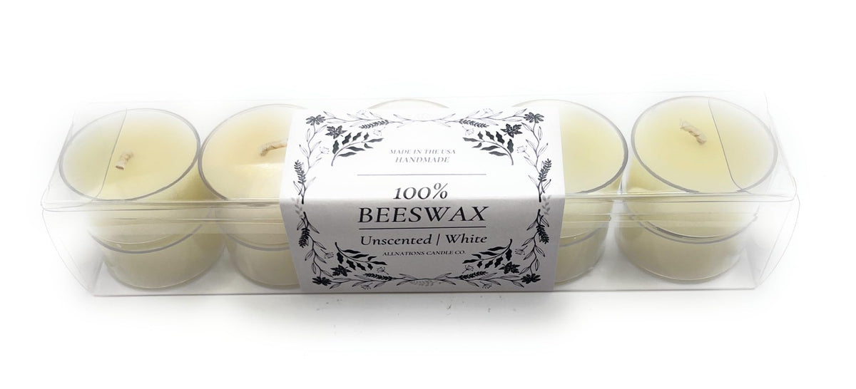 Allnations Candle Co. 100% Pure White Beeswax Tealight Candles. 4 to 5 Hours Long Burn Each - for Home, Rituals, Prayer, Party, Room Table Decoration - Unscented - Smokeless -10pcs (White)
