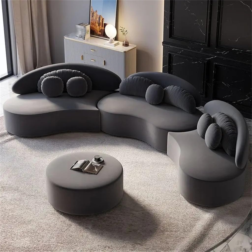 YWMLFZ Velvet Sectional Sofa Set with Ottoman 7-Seat Curved Floor in Deep Gray