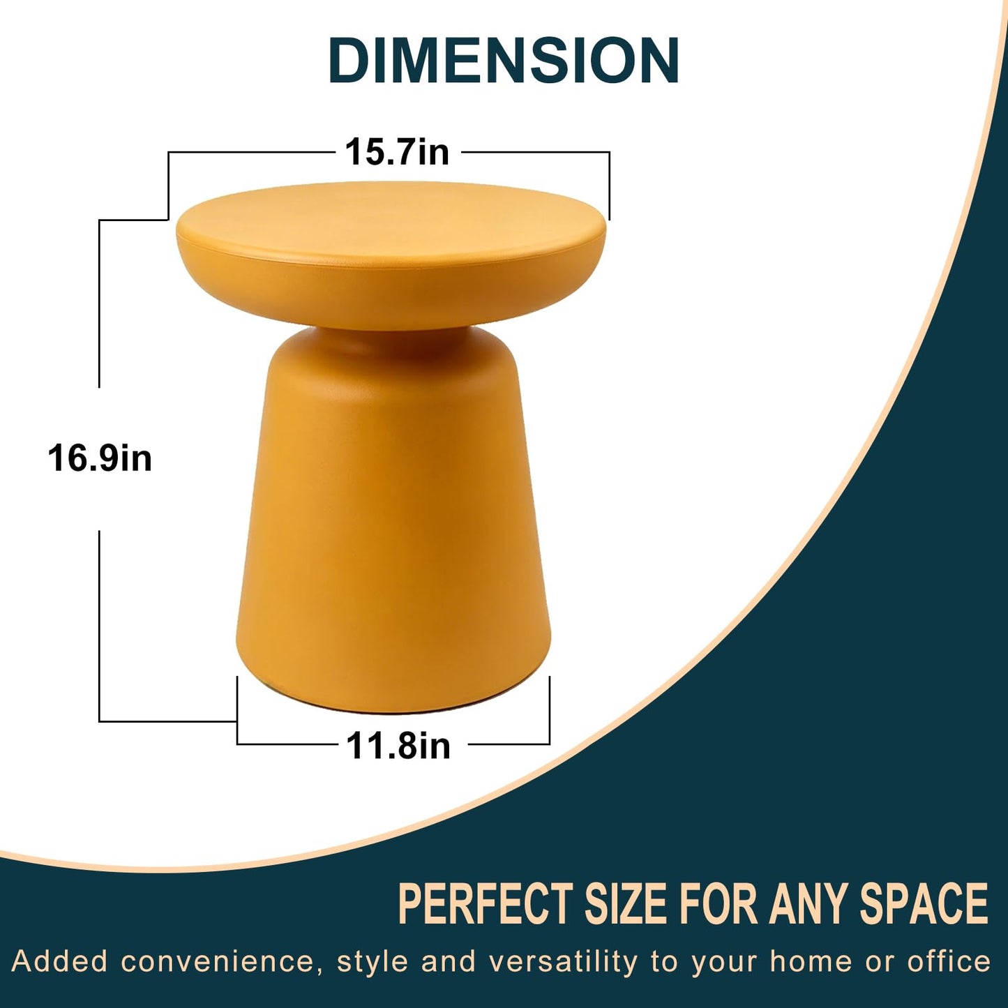 Modern Round Side Table, 16" Ginger Yellow PE Material Accent End Table, Mushroom Shaped Small Coffee Table for Living Room Bedroom Sofa Corner, Waterproof Pedestal Nightstand for Indoor/Outdoor