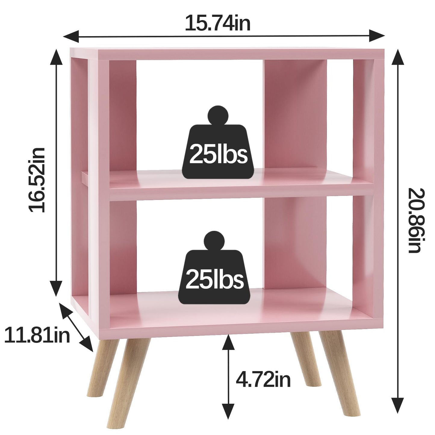 Aenuert Night Stand, Pink Kids Nightstand, Modern End Table with Open Storage, 2-Tier Nursery Bedside Table for Small Space, Living Room, Bedroom