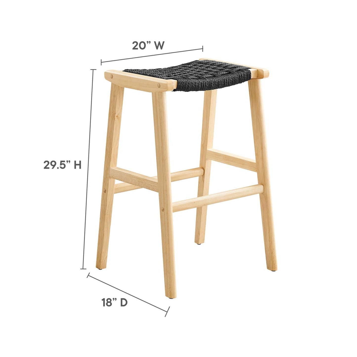 Modway Saoirse Woven Rope Wood Bar Stool - Set of 2 in Natural Black
