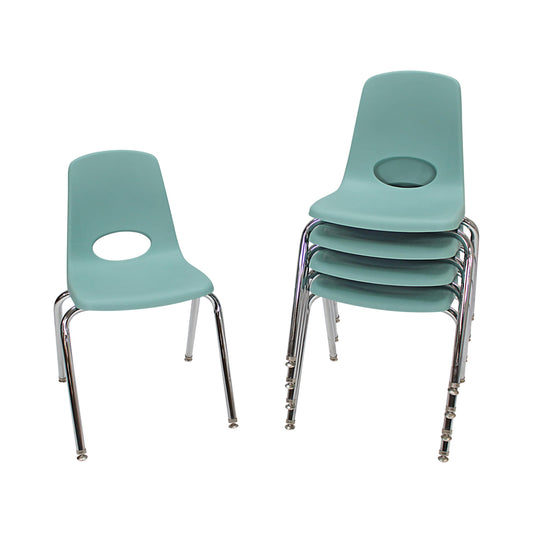 FDP 18" School Stack Chair, Stacking Student Seat with Chromed Steel Legs and Nylon Swivel Glides For In-Home Learning, Classroom or Office - Seafoam (5-Pack), 10371-SF