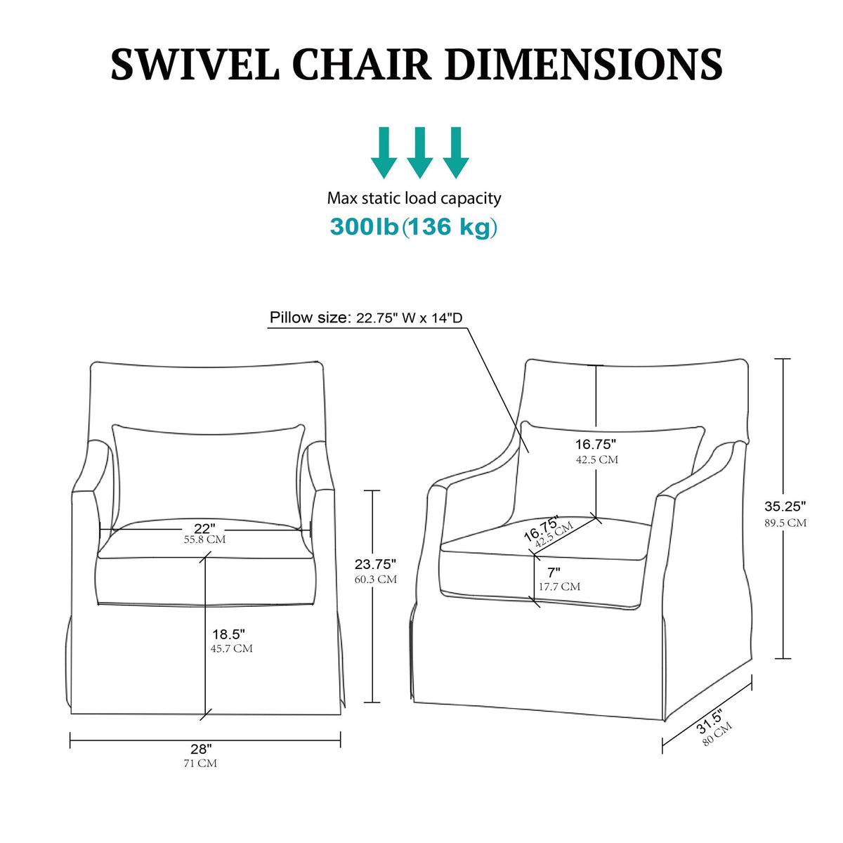 Martha Stewart London Swivel Chair - Solid Wood & Plywood, Skirted Metal Base Accent Armchair, Lumbar Pillow -Modern Classic Family Room Sofa Furniture Bedroom Lounge, 28"X31.5"X35.25", Light Blue
