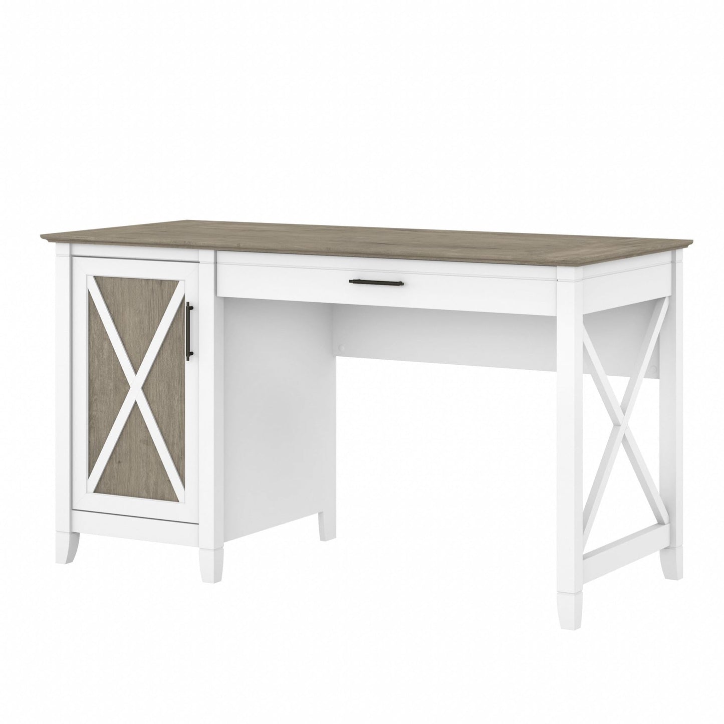 Bush Home Key West Computer Desk with Storage | Farmhouse PC Table for Home Office in Pure White and Shiplap Gray | 54W x 24D