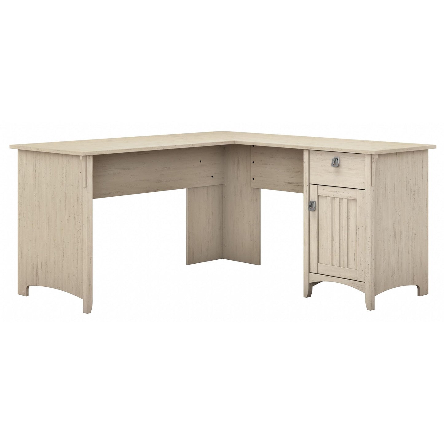 Bush Home L Shaped Desk with Storage for Home Office, Modern Farmhouse Corner Table with Drawers and Cabinets, Salinas Collection, Antique White