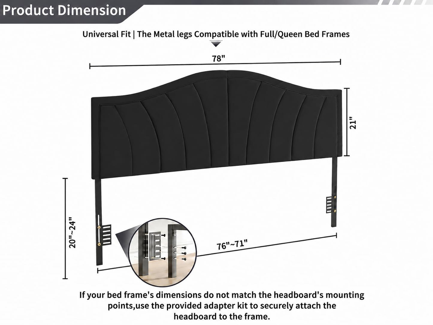 Beyetsea King Headboard Only, Upholstered Head Board King/California King Size, Velvet Headboards for Adjustable Bed Wall Mounted&Bed Frame Mount, Modern Vertical Channel Design Bed Headboard, Black