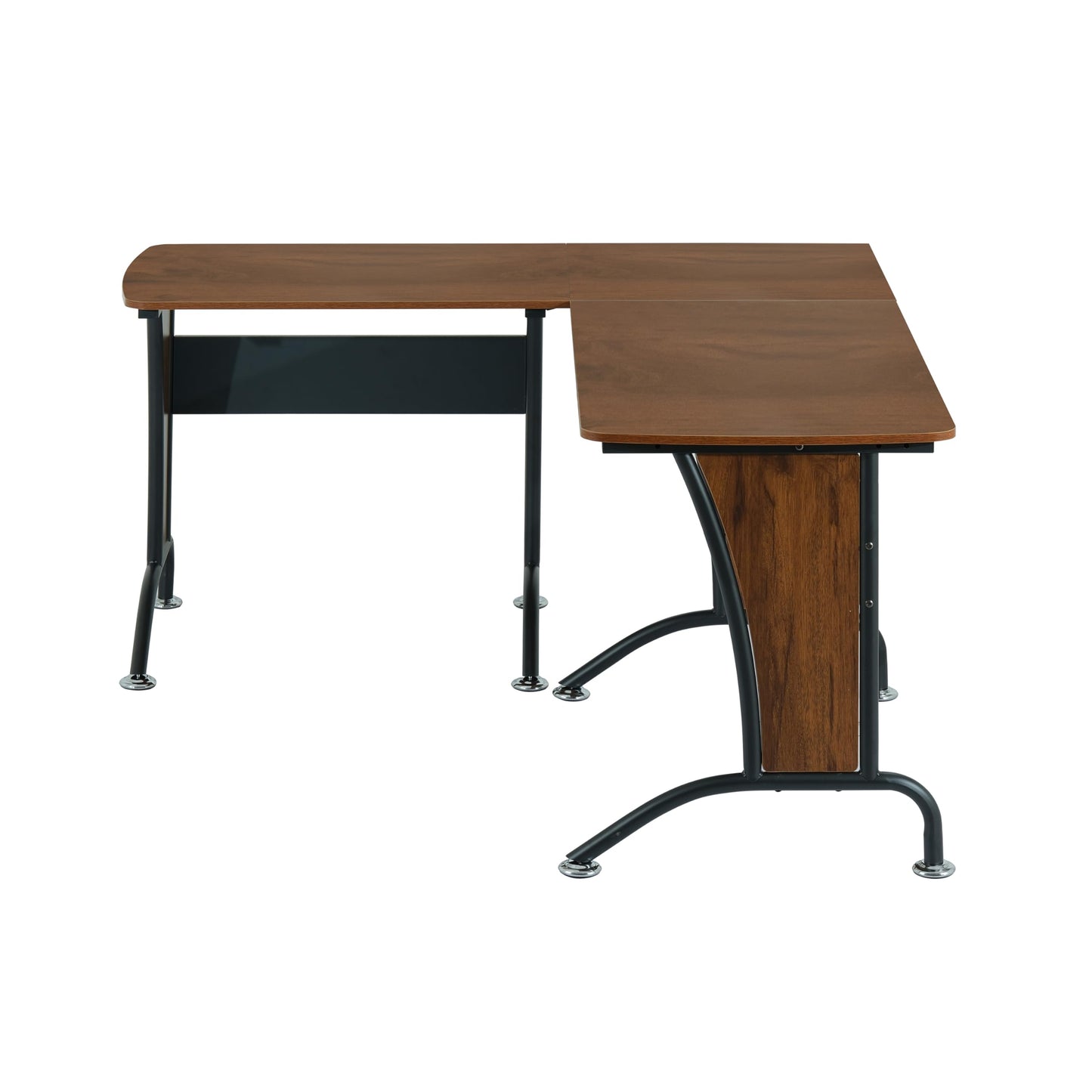 Deluxe L Shaped Desk, Corner Desk Configurable as Left/Right-Handed L-Desk or Inline Desk, Durable Steel Frame with Spacious Work Area, Walnut and Grey