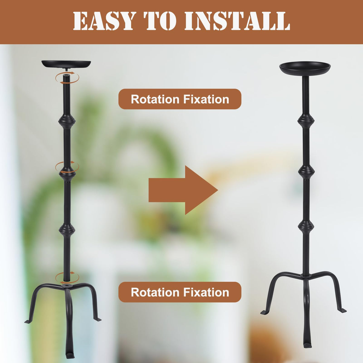 Mumufy 1 Pcs 32 Inch Metal Candlestick Floor Pillar Candleholder Elegant Tall Candleholder Metal Candelabra Candlesticks Holder for Formal Events Wedding Church Holiday Decor (Black)