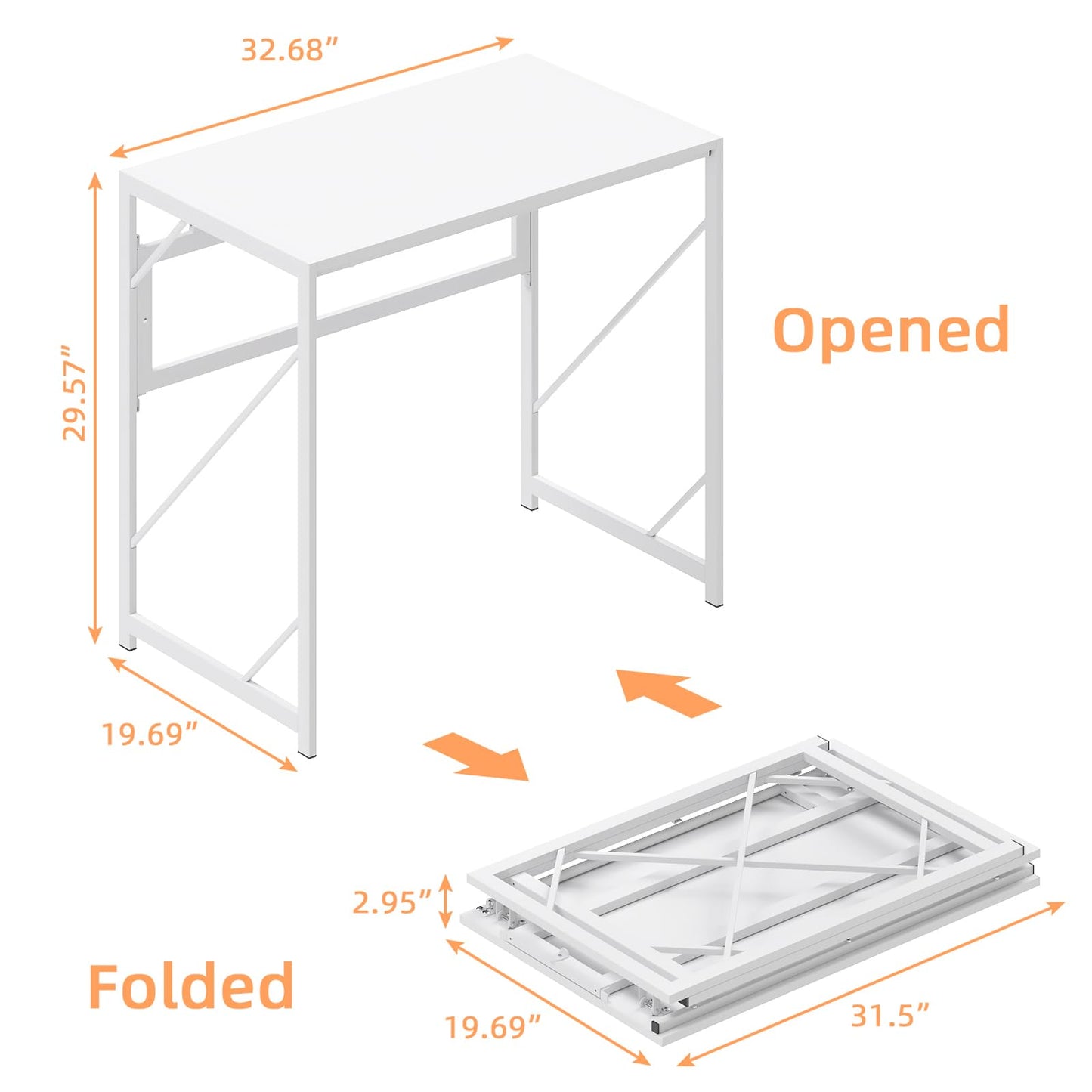Elephance Folding Desk Writing Computer Desk for Home Office, No-Assembly Study Office Desk Foldable Table for Small Spaces