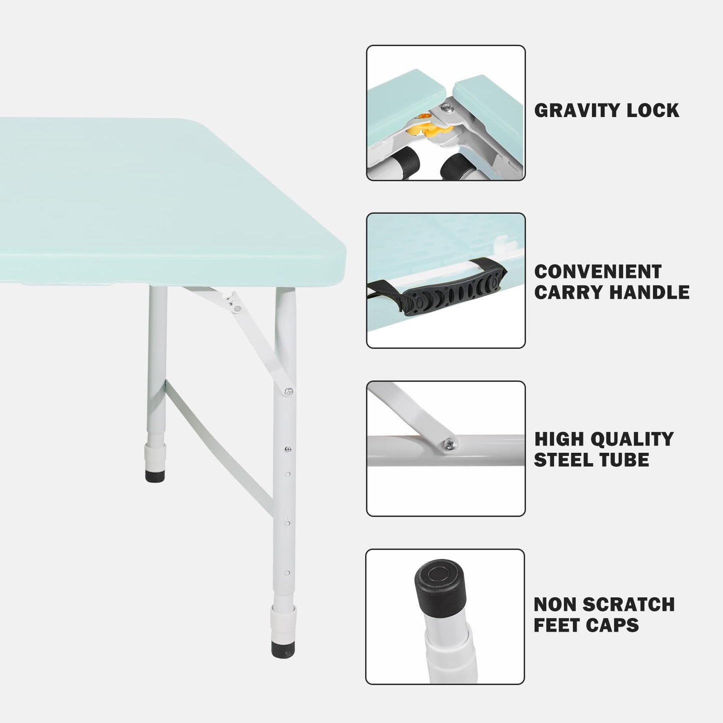 SculPong 4 FT Folding Table with Carry Handle, Portable Fold-in-Half Plastic Table, Rectangle Foldable Table for Indoor/Outdoor Blue