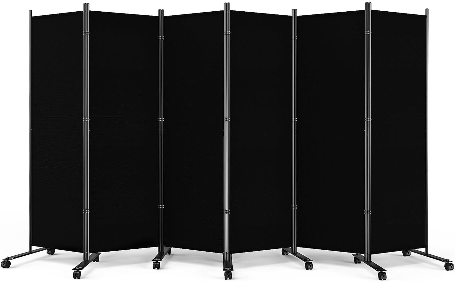 SUNALLY Room Divider 6FT Folding Privacy Screens with Lockable Wheels, 6 Panel Room Partition for Room Separator, 132" W Freestanding Portable Fabric Wall Dividers for Home Dorm Studio Office, Black