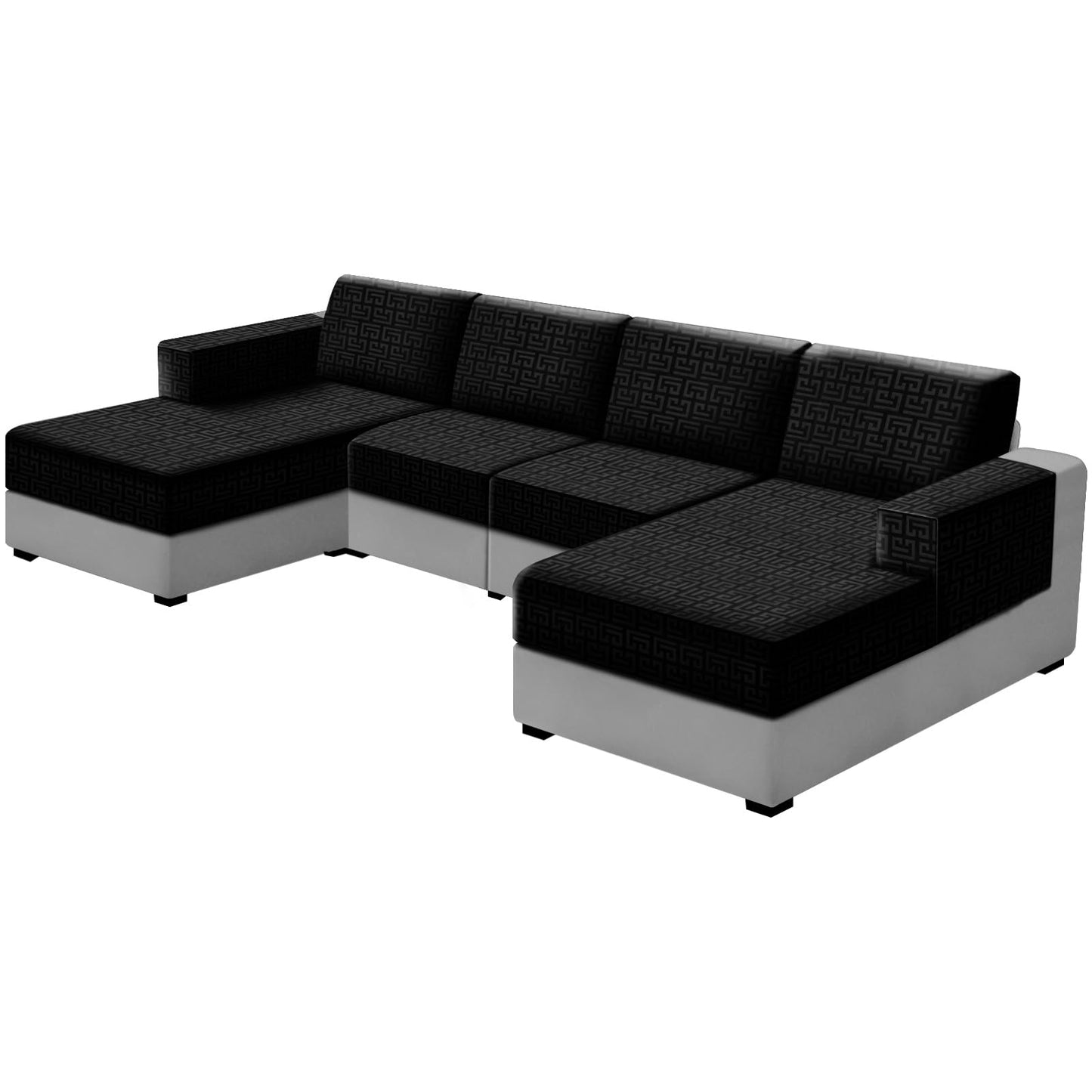 UNBBRRL 10 Pieces Stretch Sofa Cushion Covers for U-Shaped Modular Sectional Couch with 4 Seats+4 Backs+2 Arms, Upholstered Covers for Sofa Bed with Deep Double Chaise (Black,10 Pieces Set)