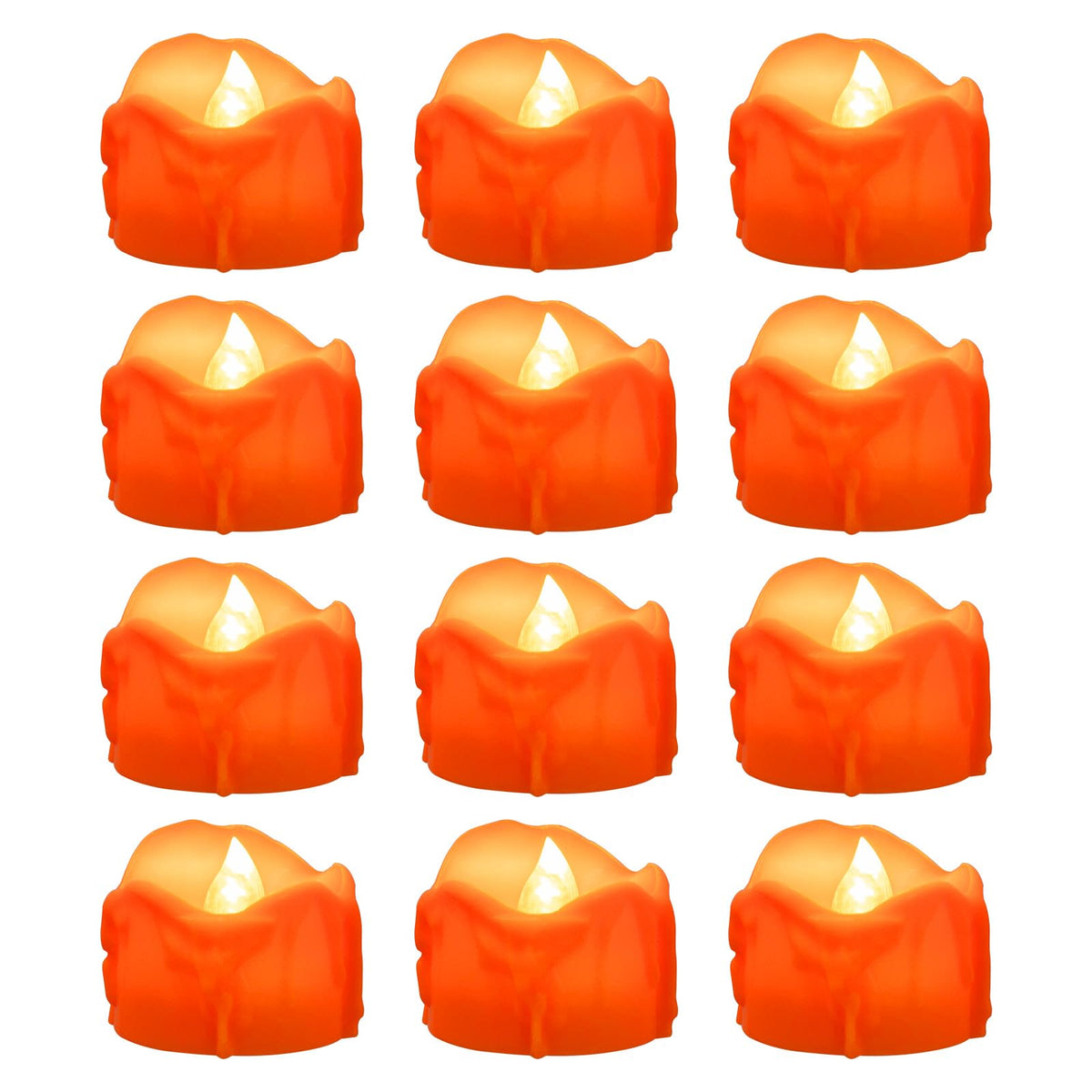 Windshell Orange Tealight Candles with Auto 6H Timer (No Remote), Battery Operated LED Flameless Tea Lights with Melting Design, for Halloween Thanksgiving Party, 12 Pack