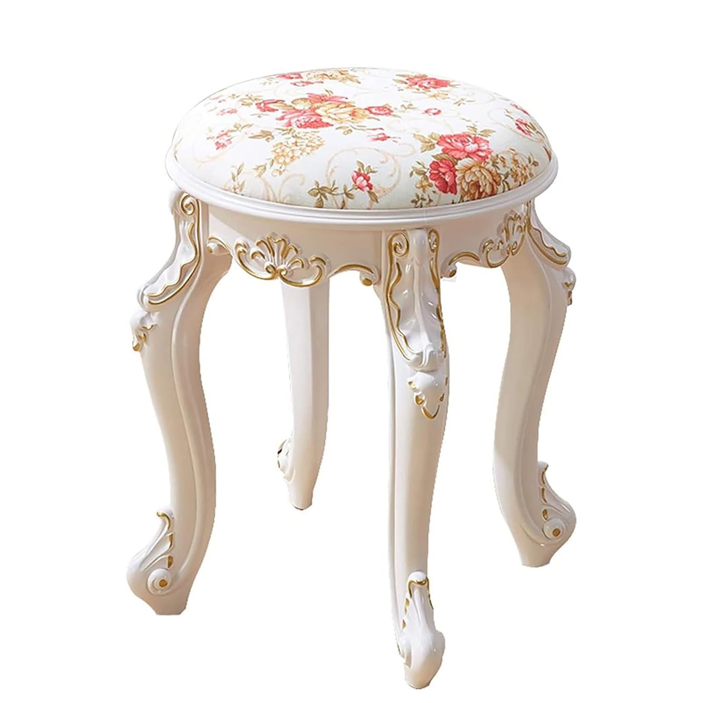 Lebolna Vintage Vanity Stool Vanity Chair,Round & Rectangular Makeup Stool,Cute Ottomans Bench Seat Bathroom Vanity Stool,Victorian Style,Sitting Height 17 Inch(Round, Red Velvet), 3344qtyy30