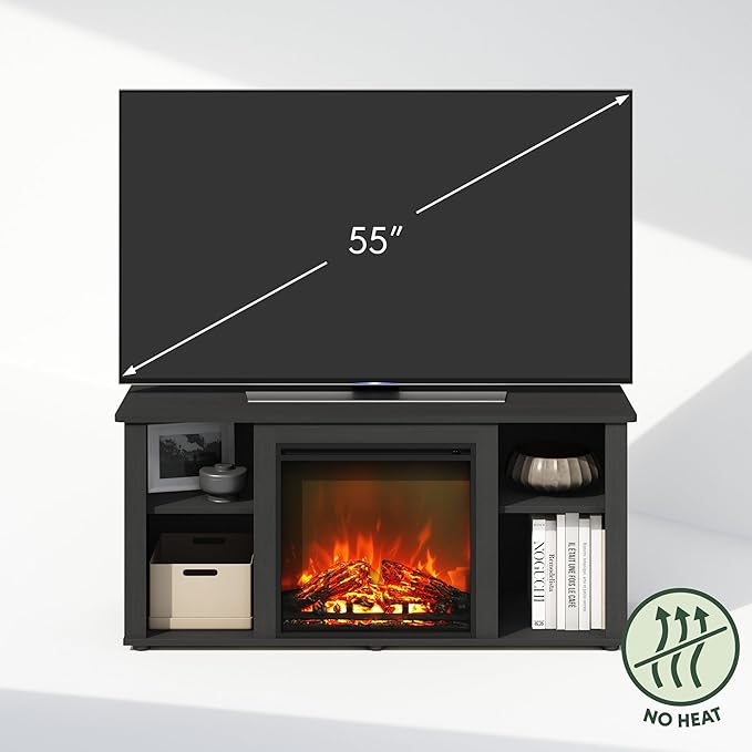 Furinno Jensen Fireplace TV Stand, NO Heat Decorative Electric Fireplace TV