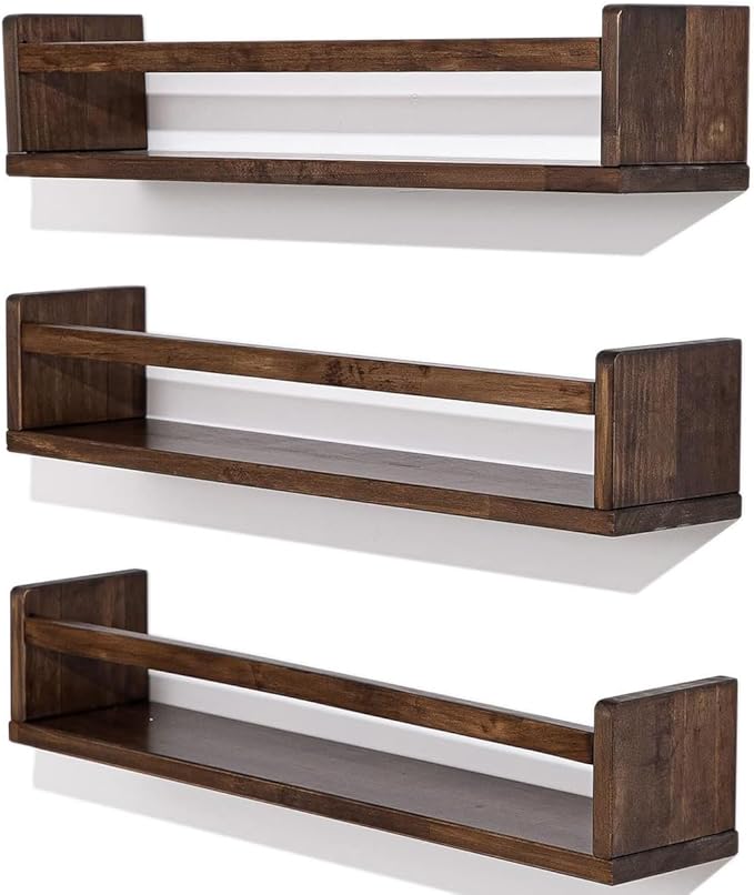 AZSKY Nursery Book Shelves 24 Inch Deep Walnut Floating Bookshelf