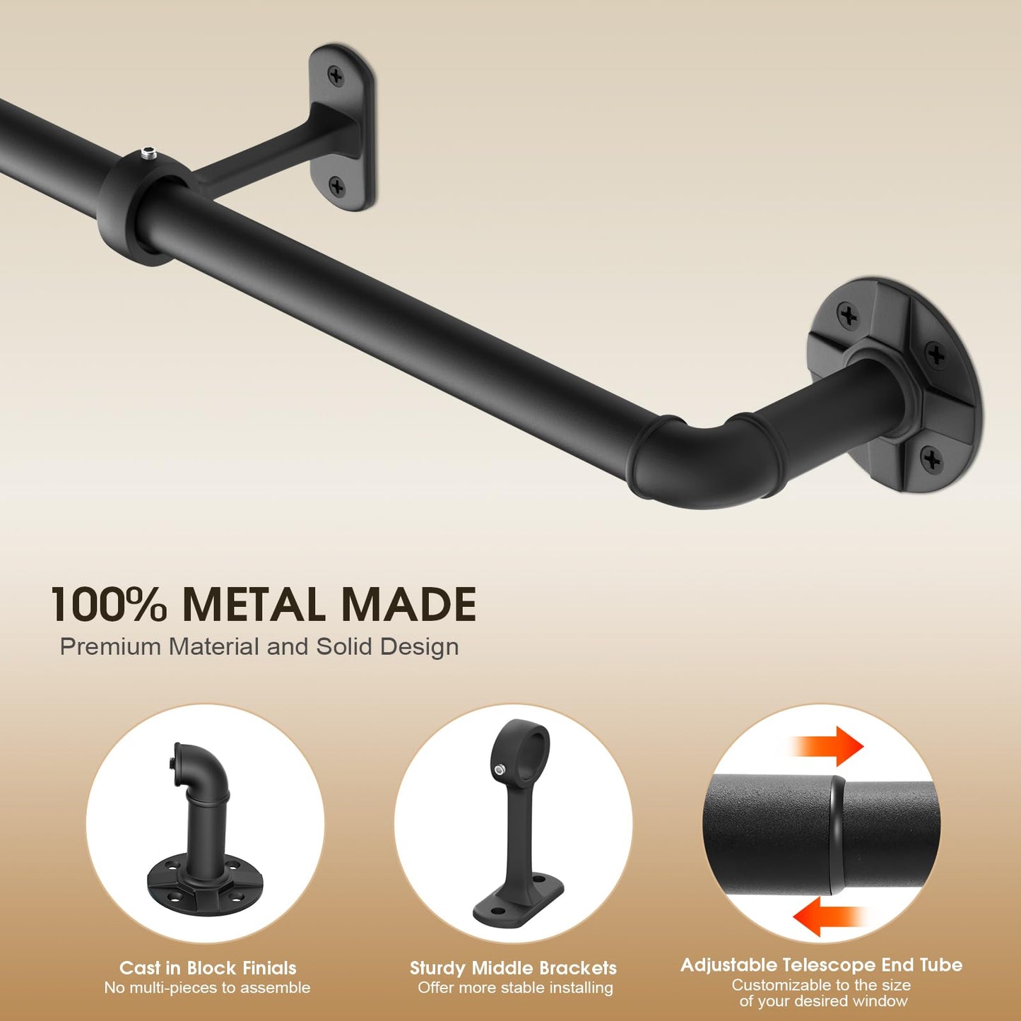 240-Inch Extra Long Blackout Curtain Rod - Heavy Duty Industrial Adjustable Drapery Rod for Indoor/Outdoor Use - 1-Inch Diameter Room Darkening Window Treatment, Room Divider