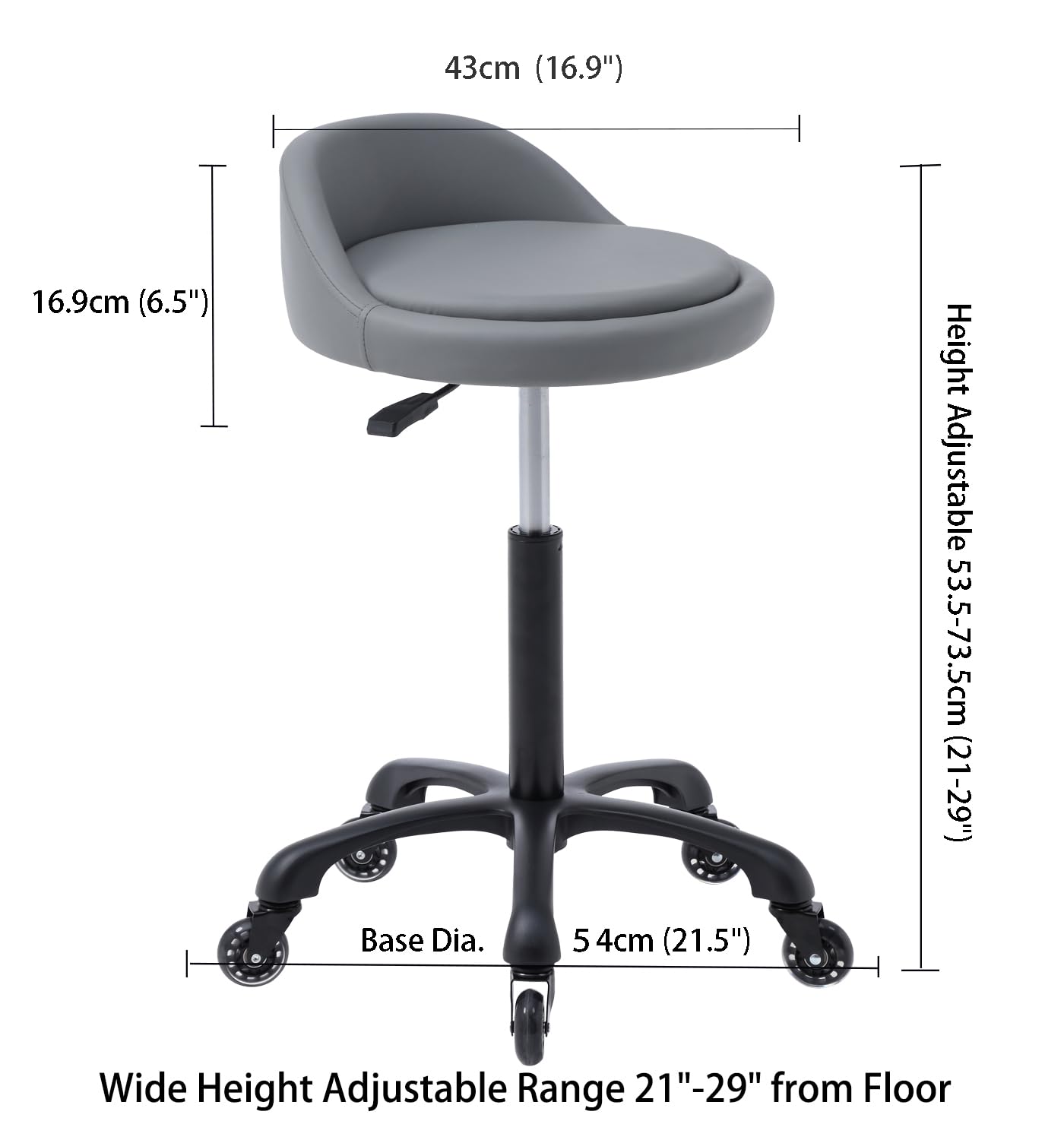 Syiole Rolling Salon Stool Chair with Back Support Hydaulic Height Adjustable on Swivel Wheels Heavy Duty for Hair Cutting Esthetician Tatto Beauty Spa Bar Lab Clinic Kitchen Office Home (Dark Gray)