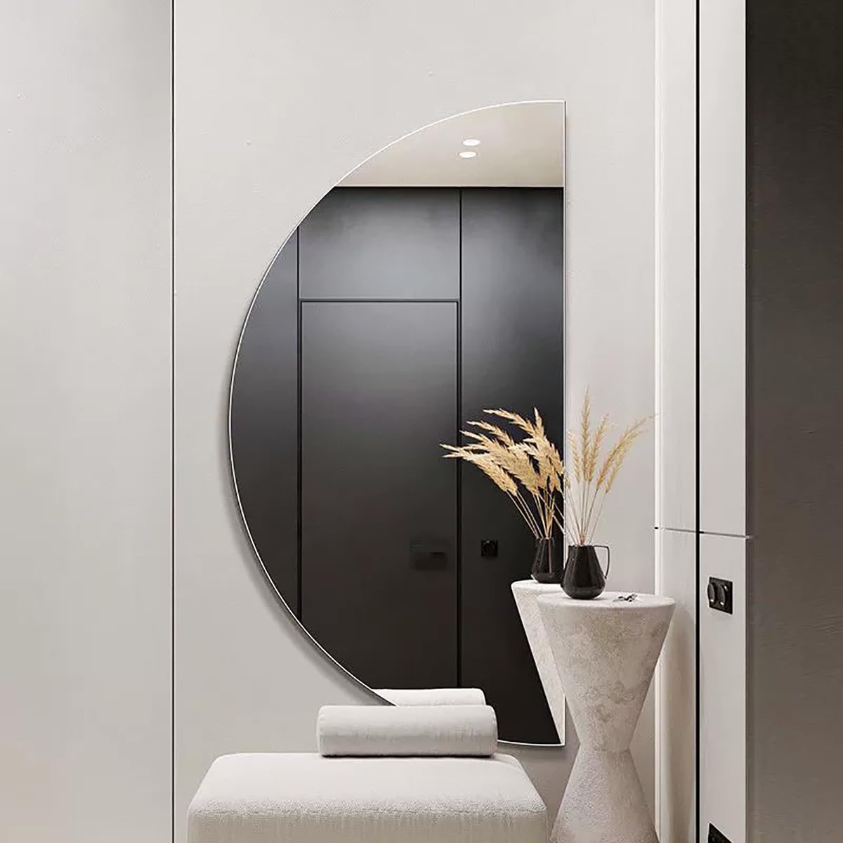Half Moon LED Bathroom Mirror, Semi Circle Wall Mirror with Anti-Fog, Half Circle Frameless Mirror with Dimmable Brightness for Living Room, Cloakroom, Entryway