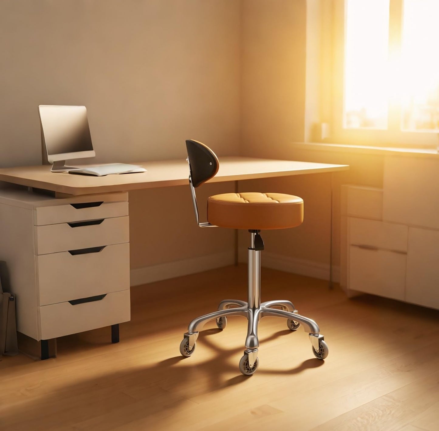 Kaleurrier Rolling Stool with Back Support: Adjustable Height 22-30 inches for Nail Lash Tech Stylist - Heavy Duty Stool Chair with Wheels for Salon Shop Office Kitchen Garage