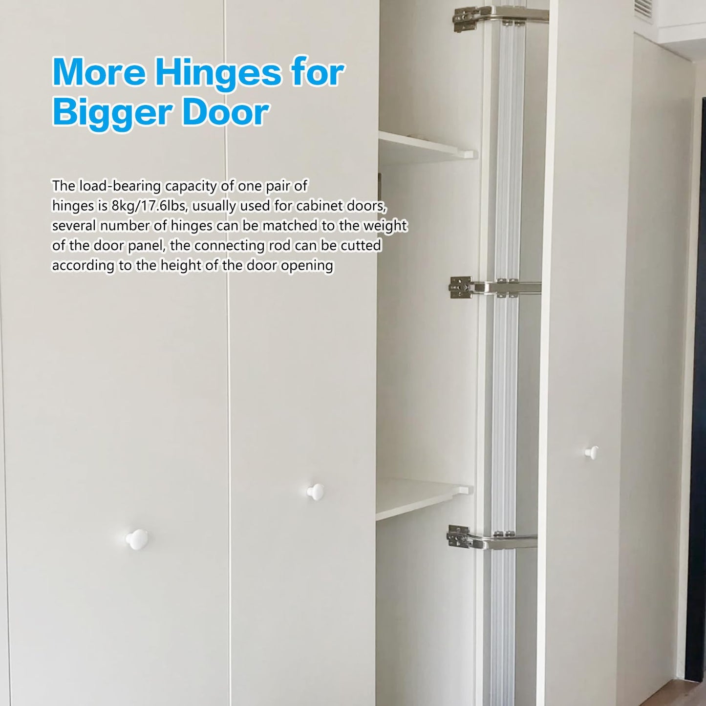 Jisano 2 Sets Opening Door Hinge Set 180° Parallel Opening Cabinet Wardrobe Door Sliding Load-Bearing 17.6lbs Heavy Duty Hinge