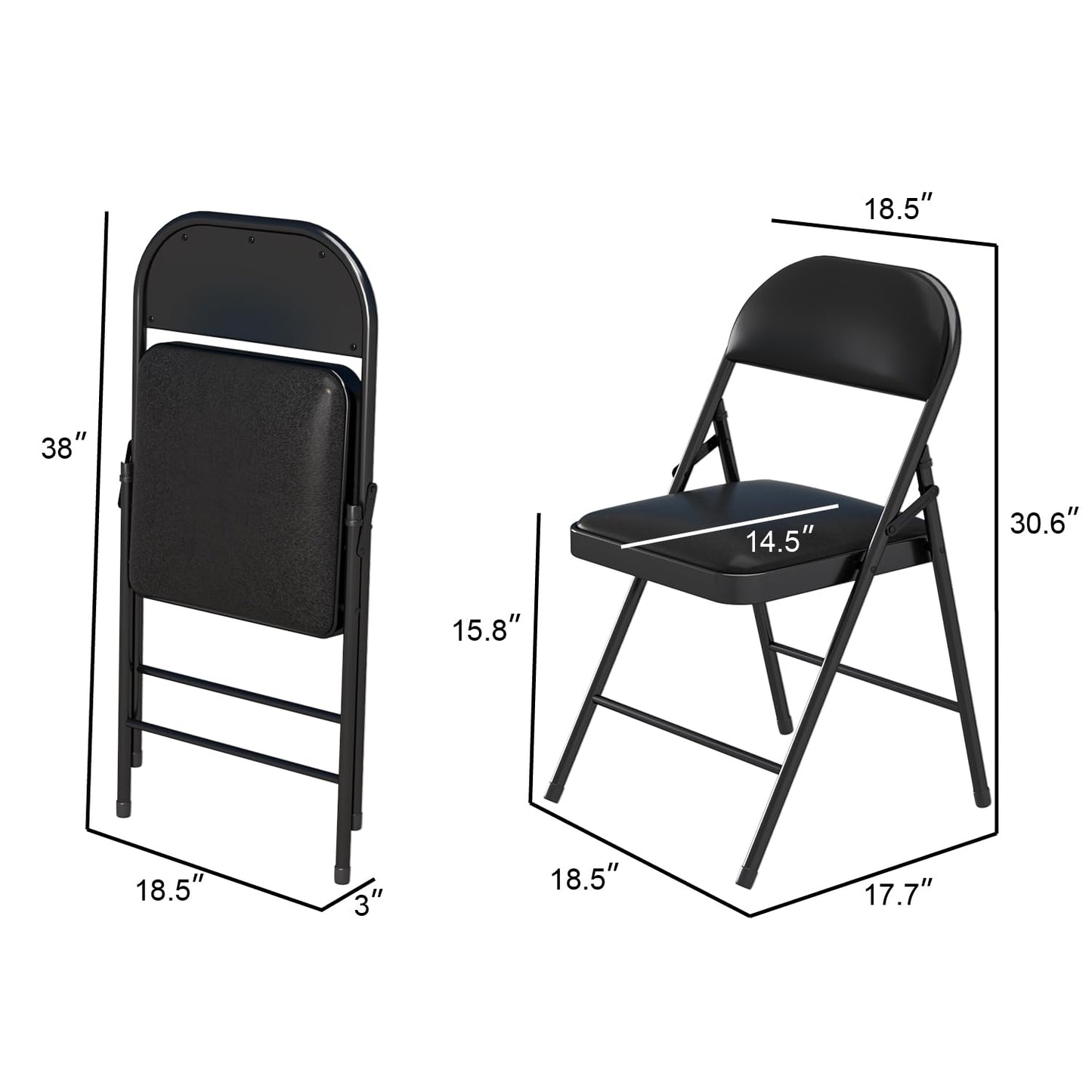 VOLIX 4 Pack Folding Chairs with Padded Cushion & Back, Padded Folding Chairs for Home, Office, Indoor, Outdoor Events (Black, 4 Pack)