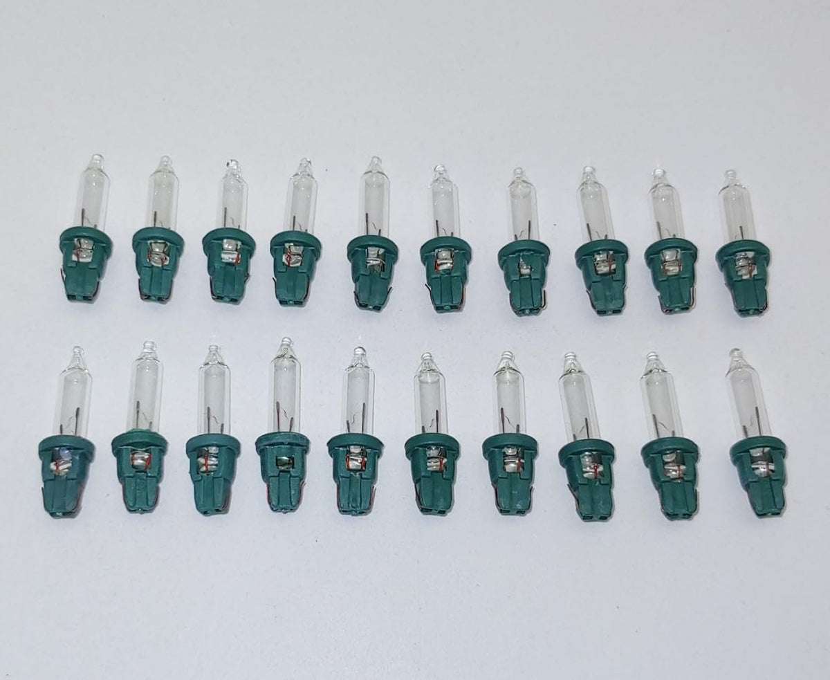 20 Clear D, 20x Mini 2.5 Volt V 0.425 Watt W Clear Christmas Incandescent Light Bulbs Replacement Tree Lights Green Base 2.5 Volts By JL Missouri