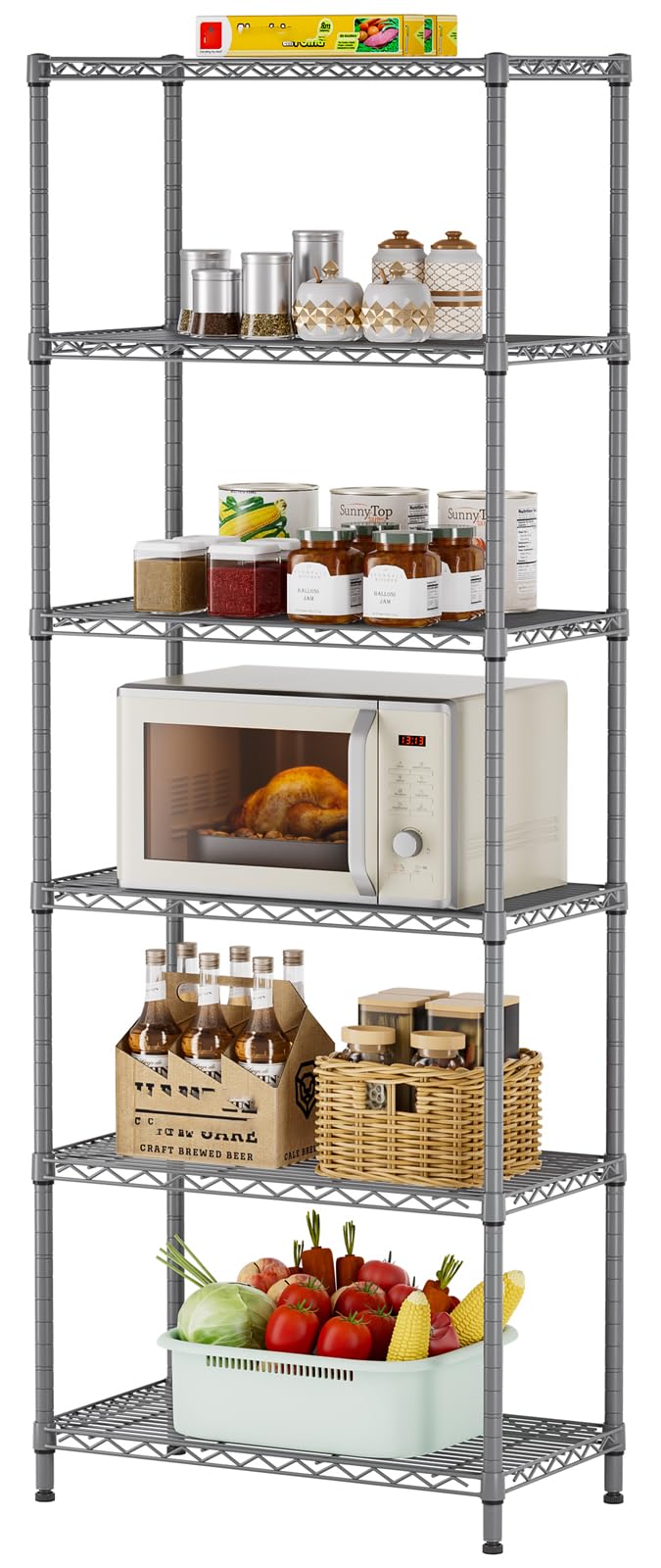 SINGAYE Shelf Wire Shelving Adjustable Storage Shelves Rack Standing Units for Kitchen Closet Laundry Bathroom Organizers Metal Pantry Narrow Mesh Gaps 14" D x 24" W x 72" H Grey