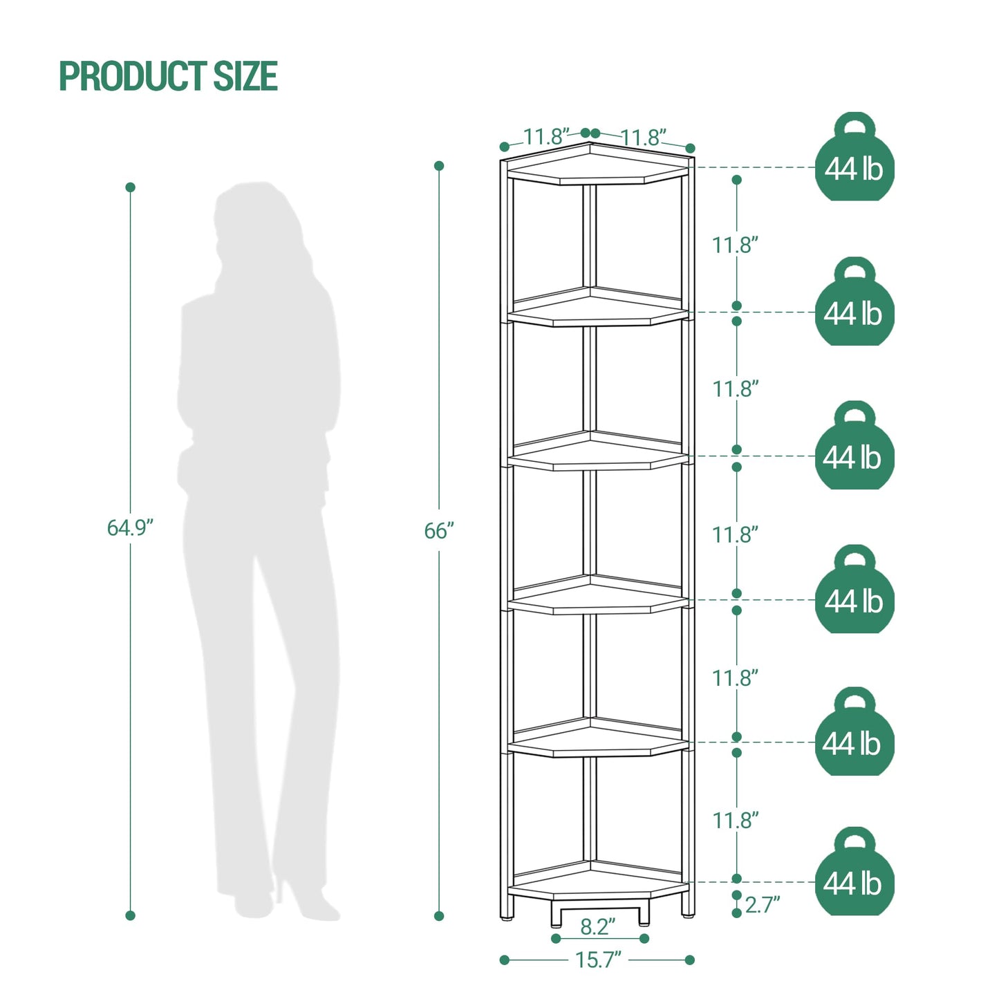 Hzuaneri Corner Shelf Stand, Corner Bookshelf, Storage Standing Shelf Unit with Metal Frame, Plant Stand, Bookcase for Living Room, Home Office, Bedroom, 6-Tier White Gold CS06003A