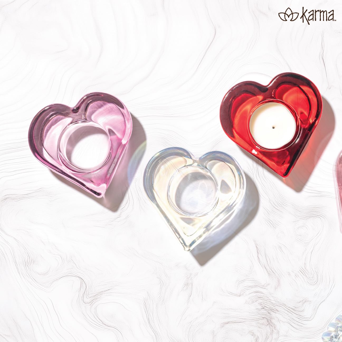 Karma, Glass Heart Tealight Holder, Chunky Glass Candle Holder Votive for Home and Party Decor, Wedding Table Centerpiece, Purple