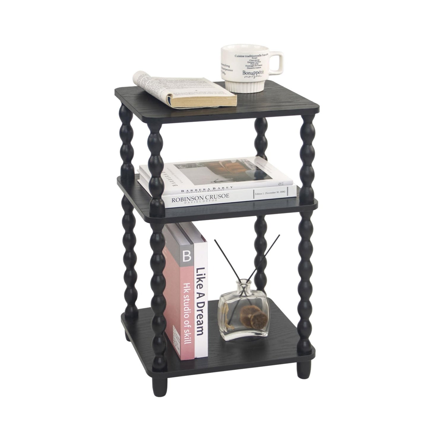 Fultyle Side Table, Small End Table with Storage Shelf, Vintage Nightstand Bedside Table for Living Room, Bedroom, Office and Small Spaces (Black)
