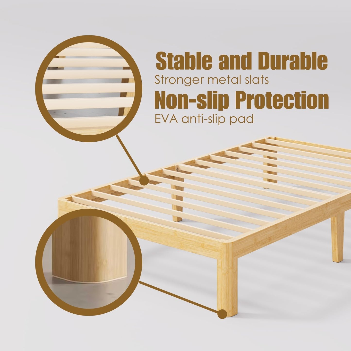 Sementa 12 Inch High Bamboo Wood Twin Size Platform Bed Frame, Metal Slat Support Bed Frame Twin, No Box Spring Needed, Easy Assembly, Noise Free, Reinforced