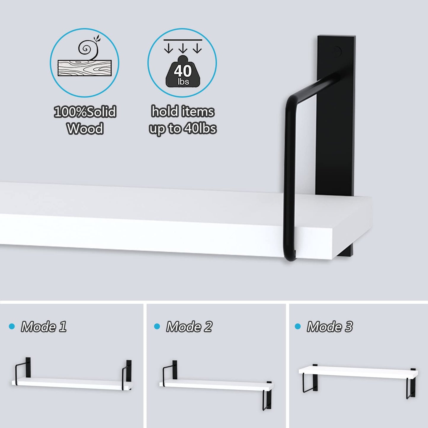 EALLRINEC Floating Shelves, 24 Inches Easy to Install Wall Mounted Shelves, Set of 3, Rustic Wood Shelves for Wall Decor, Storage Shelves for Living Room (White)