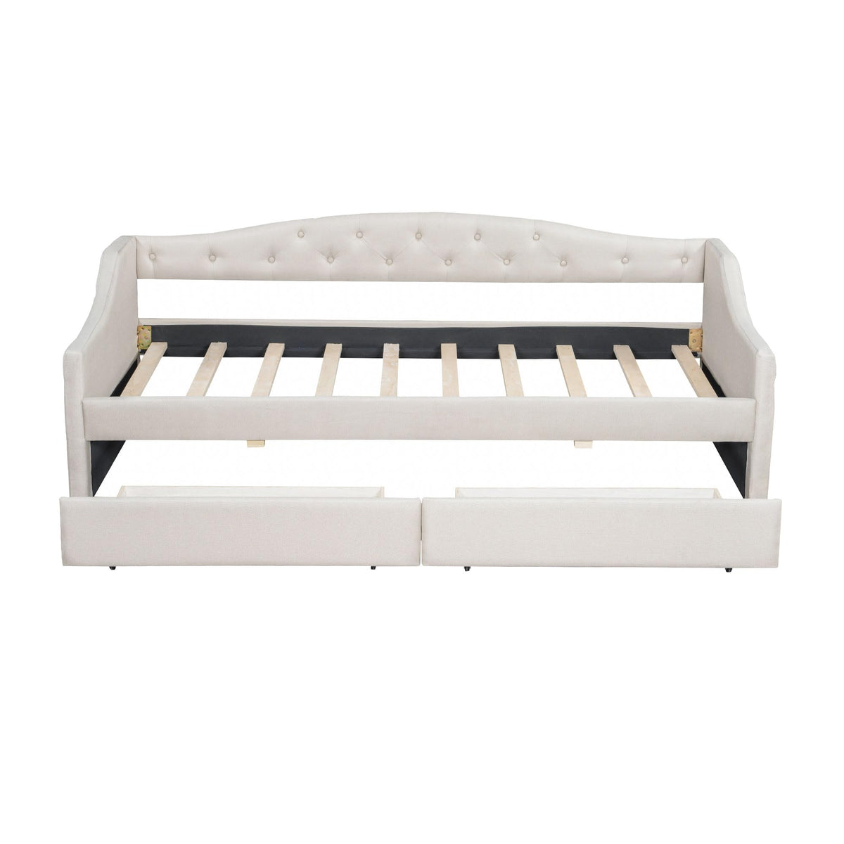 Ball & Cast Twin XL Size Daybed with Storage Drawers and LED Light, Linen Upholstered Day Bed Frame with Solid Wood Slats for Guest Room,Apartment,No Spring Box Needed, Easy Assembly,Beige