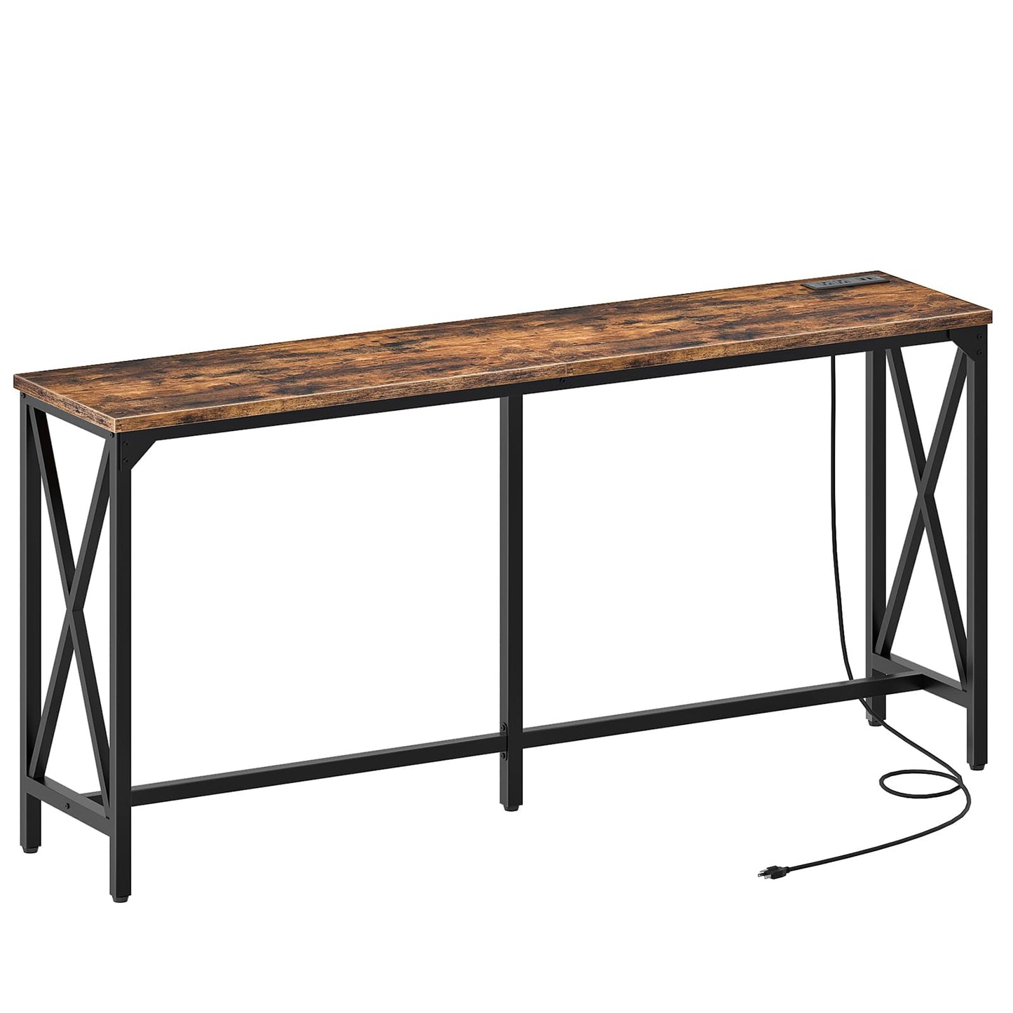 CHOEZON 70.9'' Bar Table, Kitchen Dining Table with Power Outlet and Footrest, Industrial Style, for Pub, Living Room, Rustic Brown and Black TBT08UBF