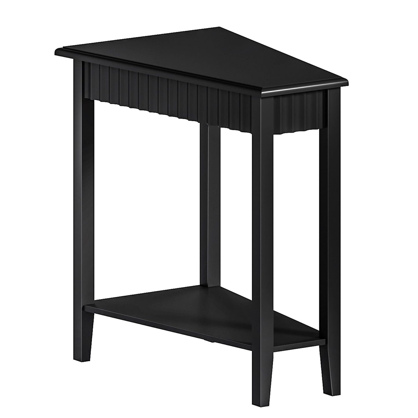 ChooChoo Wedge End Table, Narrow Triangle Side Table with 2-Tier Storage Shelf, Fluted Recliner Side Table for Corner, Living Room, Bedroom, Small Space, Black